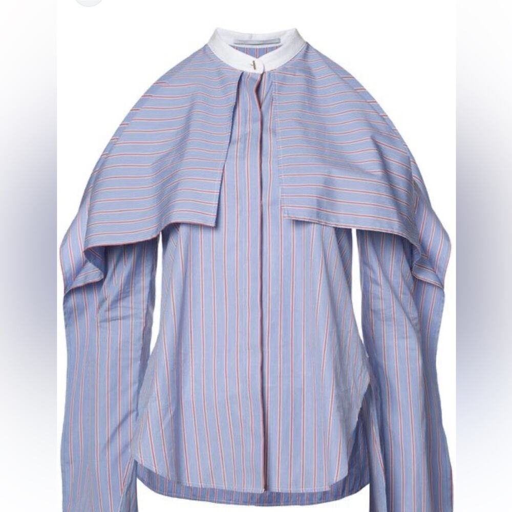 Rosetta Getty Striped Poplin Fold-Over Blouse Blue Red White stripe size 0 - Picture 3 of 9